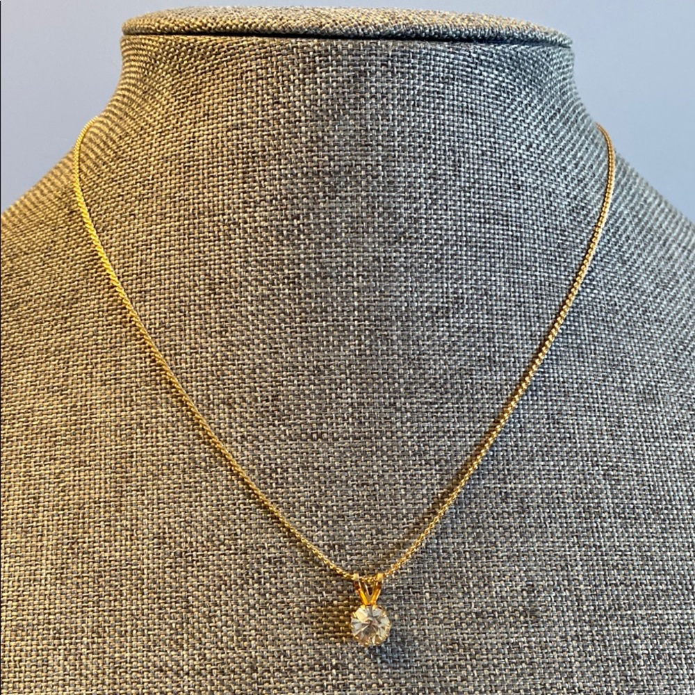Elegant Faux Gold Necklace with Crystal Pendant